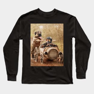 Cute Vintage Mid Century Art 50S Style Retro Racing Cat and Pug Long Sleeve T-Shirt